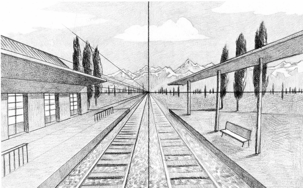 Рисунок от одной точки схода